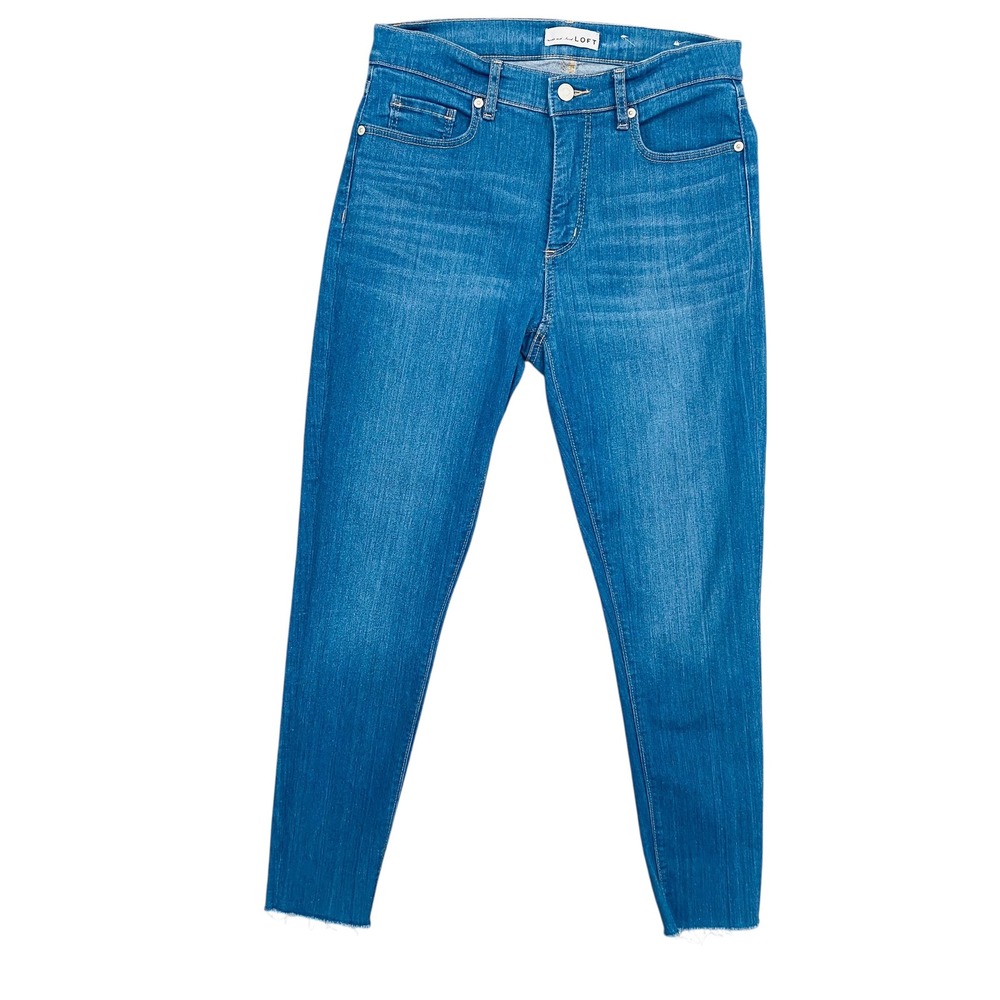 LOFT‎ Womens High Rise Skinny Jeans Medium Wash Raw Hem Size 4 27 Blue Denim